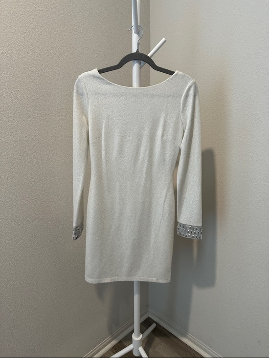 Jodi Kristopher Dresses & Skirts - Vintage Jodi Kristopher White Sparkly Long-Sleeve Dress with Embellished Cuffs